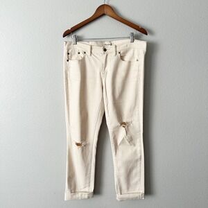Madewell Distressed Cream Cropped Straight Slim Ankle Leg Jeans Womens Size 28‎